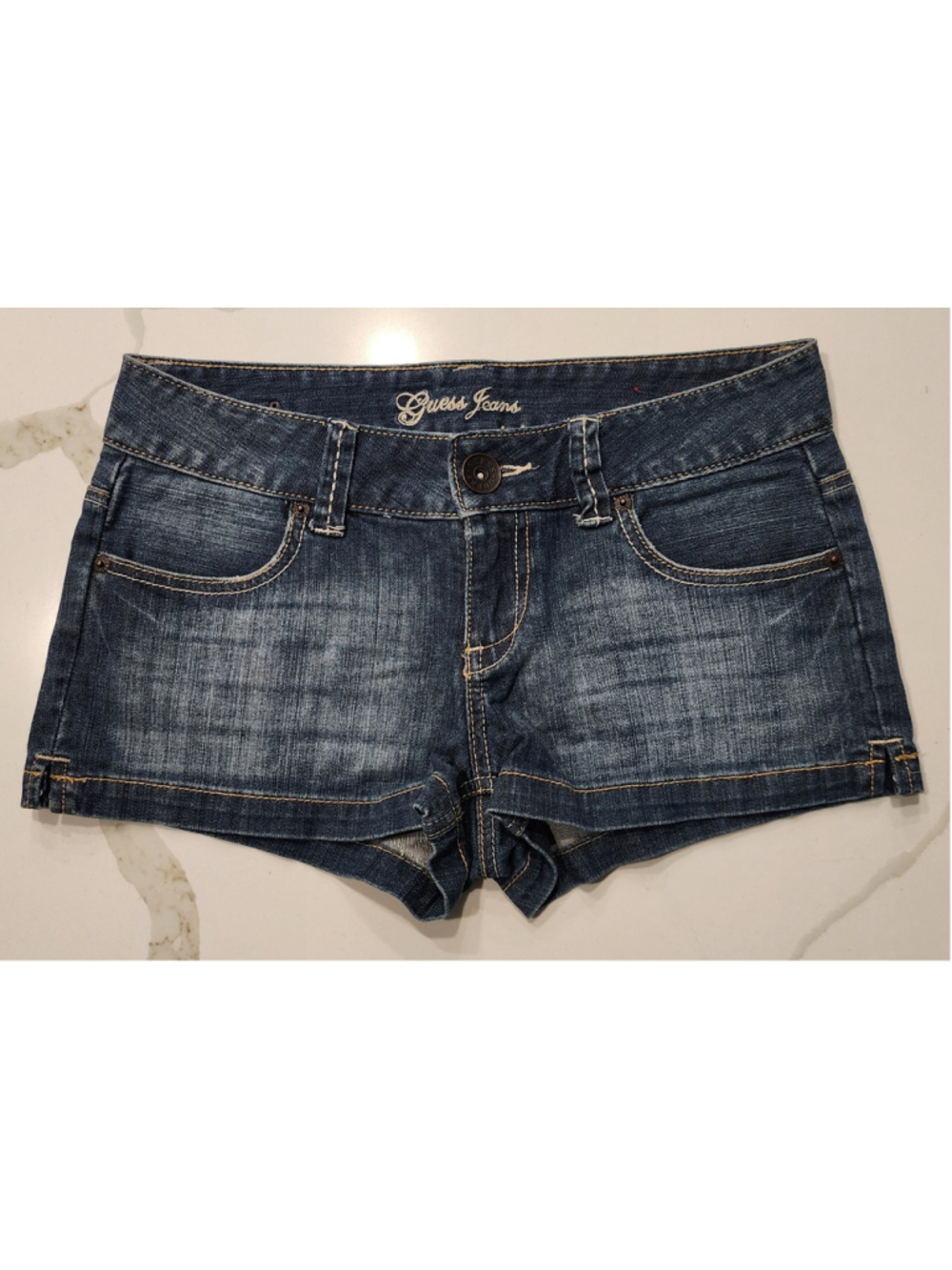 Guess Jeans Women’s Size 27 Medium Blue Stretch Denim Mini Shorts Low-Rise Y2K